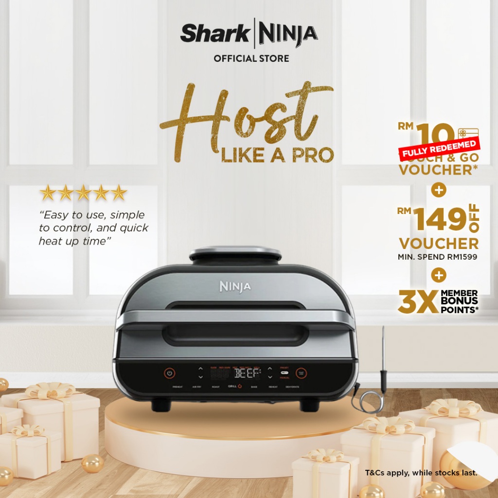 Ninja Foodi Smart XL Indoor Grill & Air Fryer with Digital Probe, Roast, Bake, Broil Dehydrate & Reheat - AG551