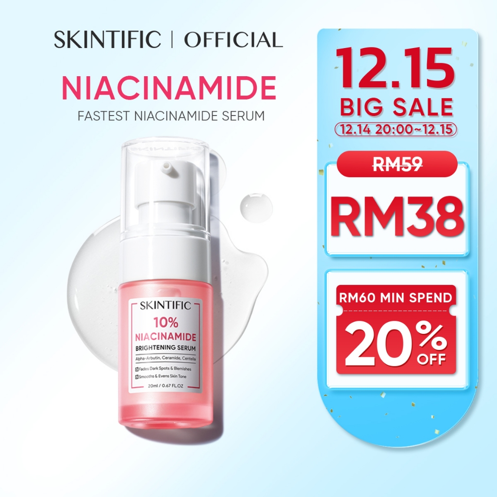 SKINTIFIC 10% Niacinamide Brightening Serum Whitening Glowing Skin Skincare Vitamin C Serum Fade Dark Spot (20ml)