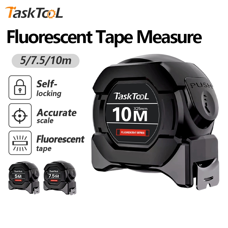 TASKTOOL Fluorescent Tape Measure Self Locking High Precision Measuring Tape 5m 7.5m 10m Measurement Tape 卷尺 量尺