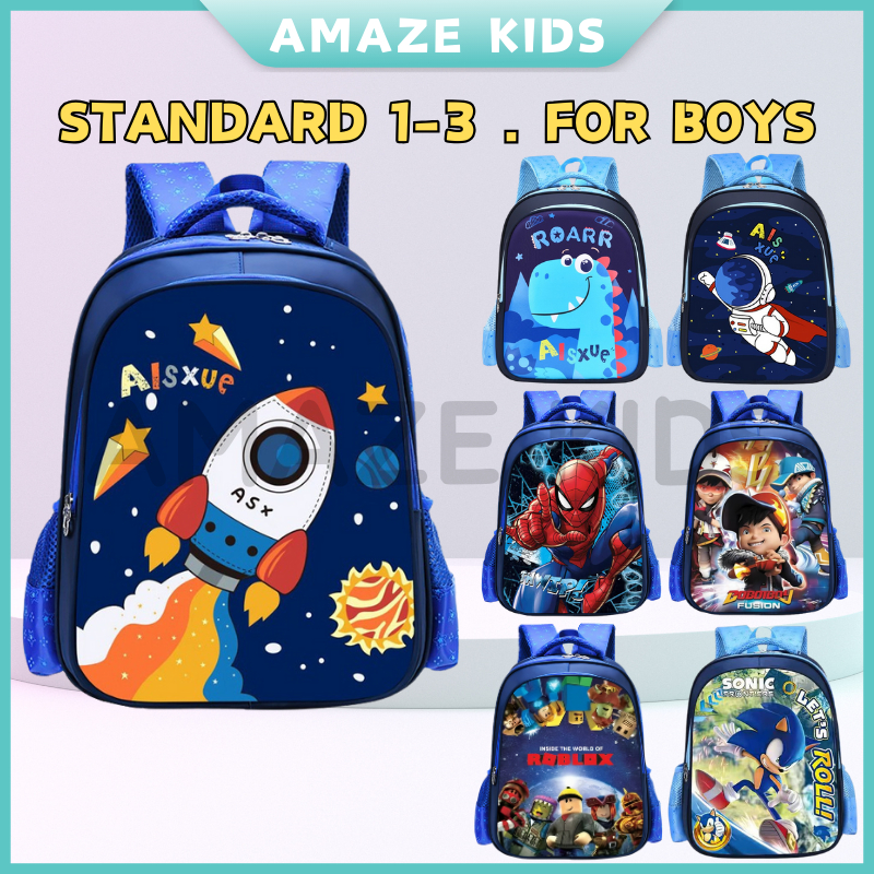 AMAZEKIDS Primary School Bag Boy Kids Waterproof Backpack Bagpack Beg Sekolah Rendah Murah Budak Lelaki Viral 小学生书包男