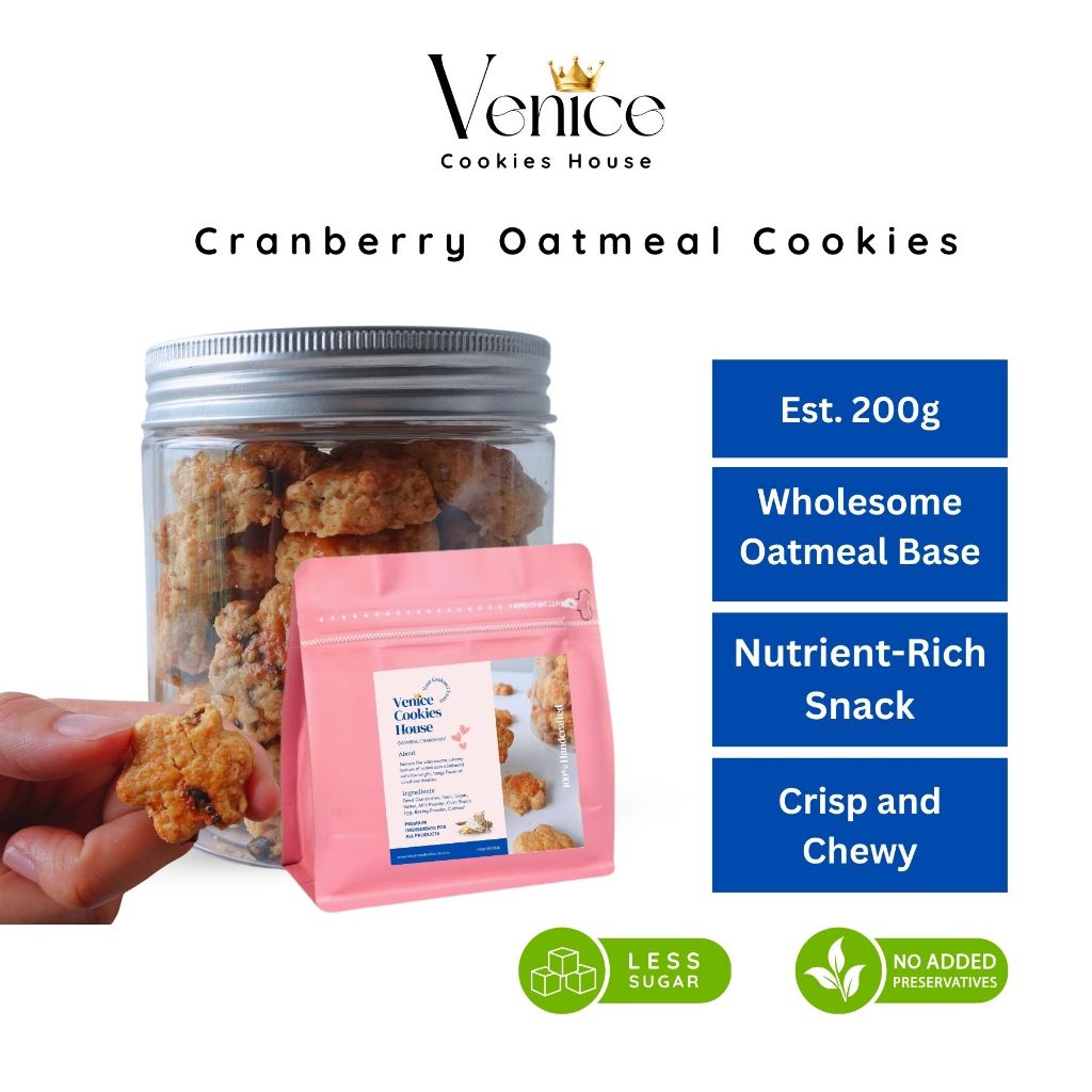 [HEALTHY SNACKS] Venice Cranberry Oatmeal Cookies Bottle 200g (Crispy and Crunchy)