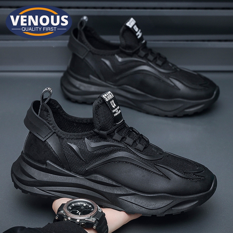 【Venous】2025 Kasut Hitam Lelaki Black Casual Shoes for Men Super Light Rubber Men's Shoes Breathable Sneakers for Men