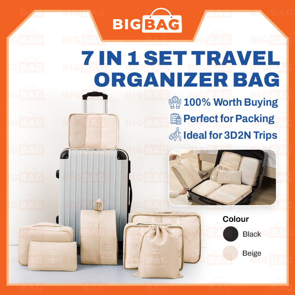 BIG BAG 7 In 1 Set Travel Organizer Bag Travel Bag Organizer Bag Luggage Organizer Bag Packing Cube Pouch Beg Perjalanan