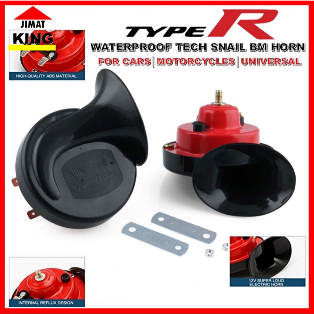 2pcs Type R Car Horn / Hon Kereta Snail BM 120db Horn Kereta kuat bunyi Twin Tone Air Horn 12V Relay 汽车喇叭
