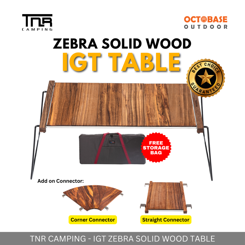 TNR CAMPING - IGT ZEBRA SOLID WOOD TABLE FOLDABLE DURABLE TABLE FOR OUTDOOR CAMPING HIKING SURVIVAL