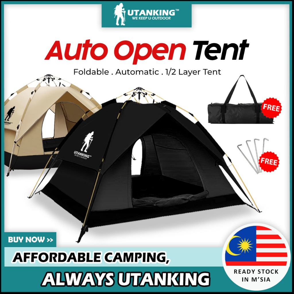 UtanKing™ 2m*2m Automatic Tent 2 Doors Outdoor UV Foldable Khemah Auto Tents Camping Khemah Tidur