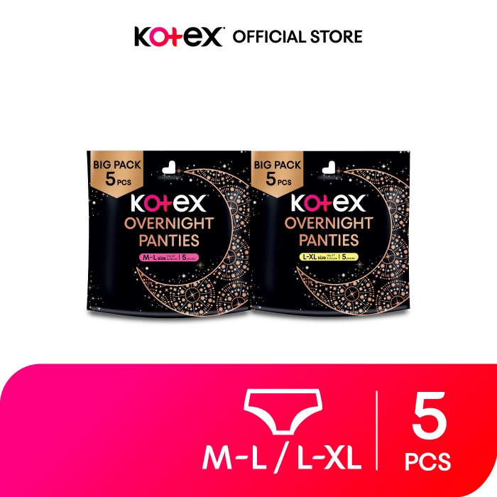 Kotex Overnight Panties Period With 360⁰ Anti-Leakage Protection Disposable - M-L/L-XL (5's)