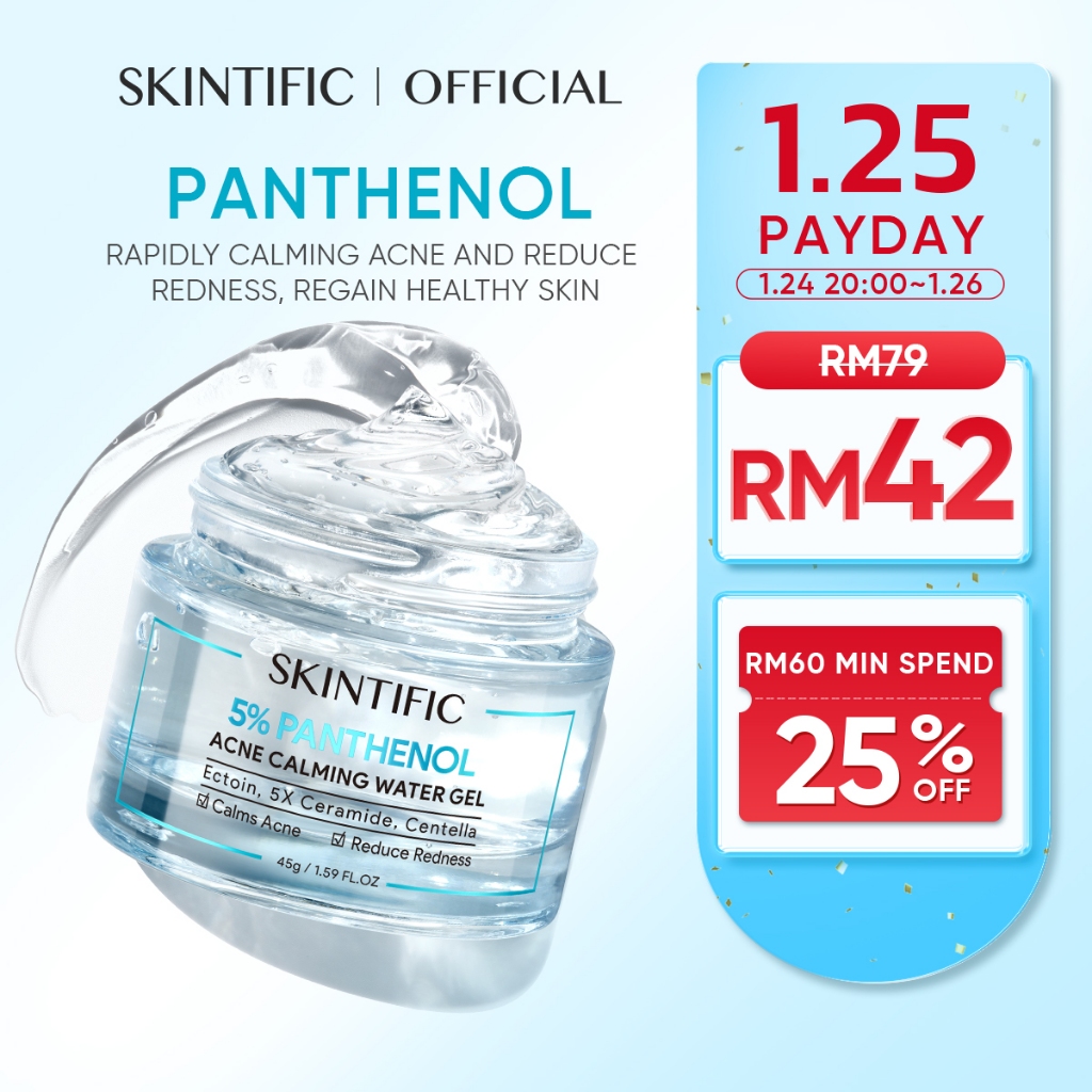 SKINTIFIC 5% Panthenol Acne Calming Water Facial Moisturizer Gel Day and Night Cream 45g Soothing Acne