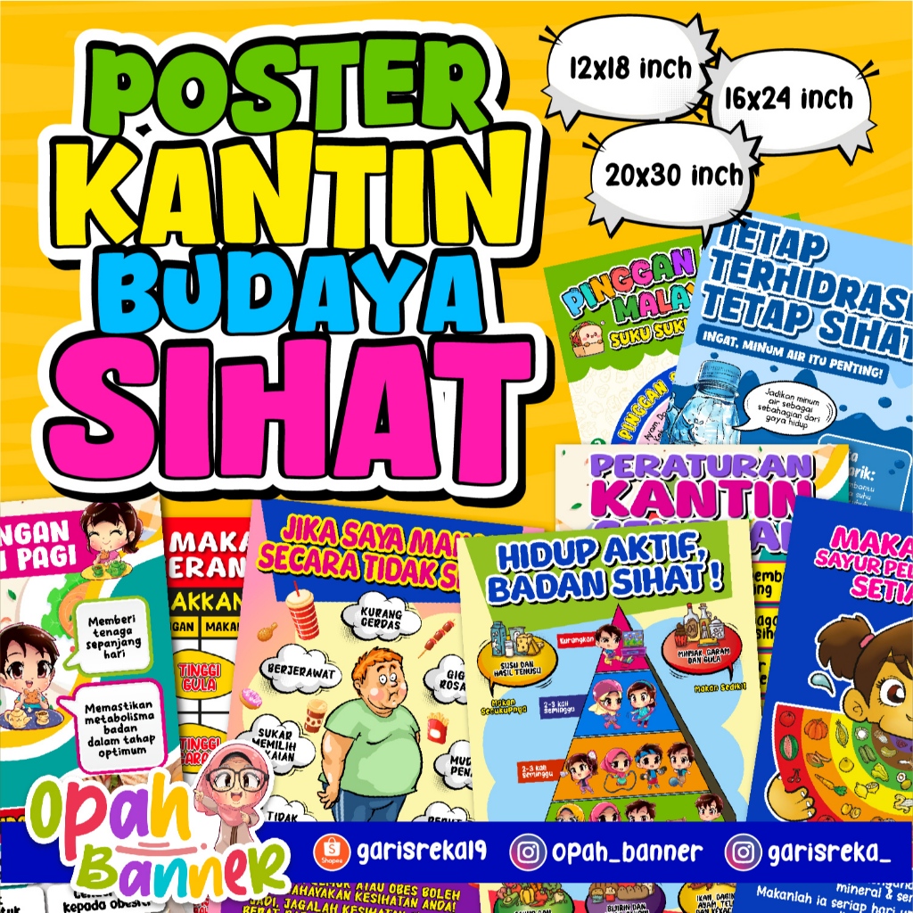 POSTER BUDAYA SIHAT. KANTIN SEKOLAH. POSTER KECERIAAN KANTIN. PIRAMID MAKANAN