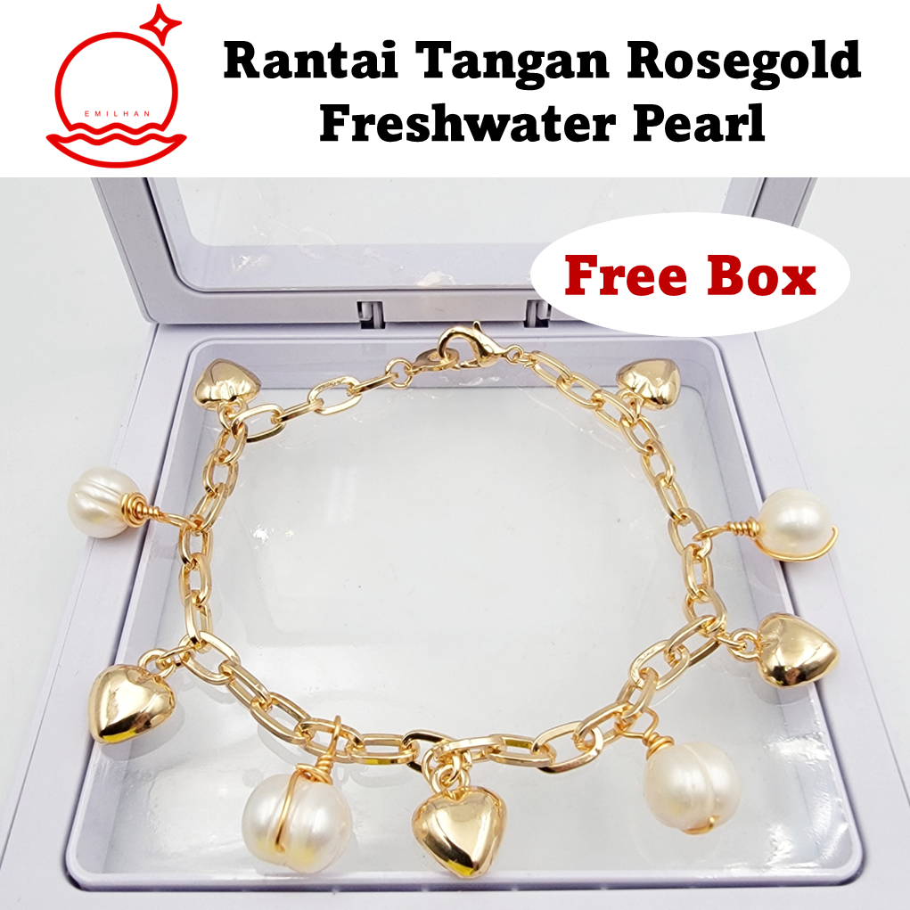 Gelang Rantai Tangan Rosegold Mutiara Freshwater Pearl Sabah Collection