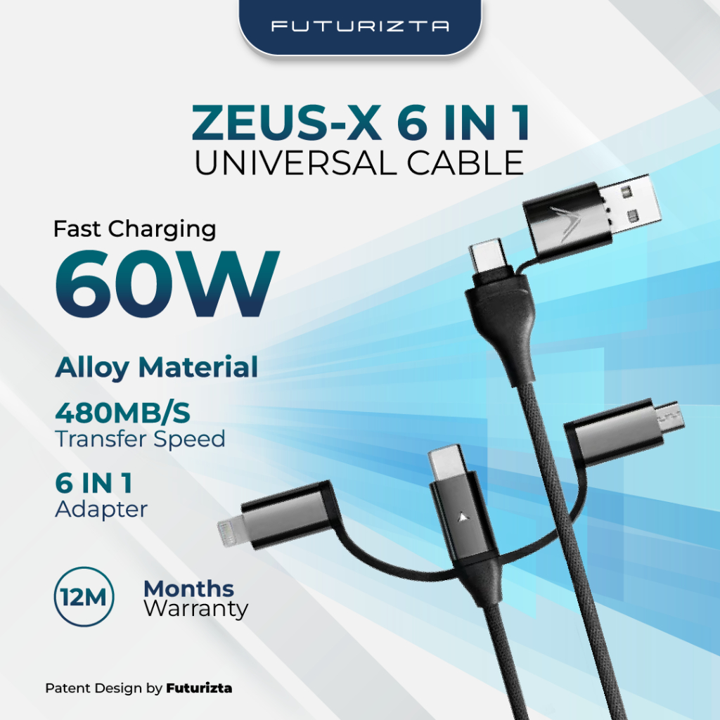 Futurizta Tech® Zeus-X 6-In-1 Fast Charging Premium Universal Cable