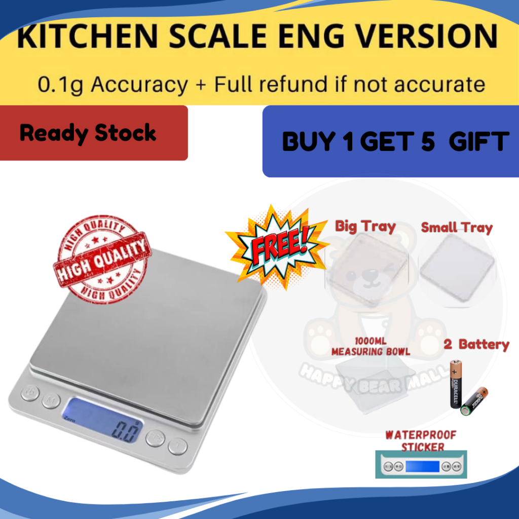 【Local Ship Today】Eng Version! 0.1g Precision LCD Digital Scales 3000g Mini Electronic Grams Weight Balance Scale Baking