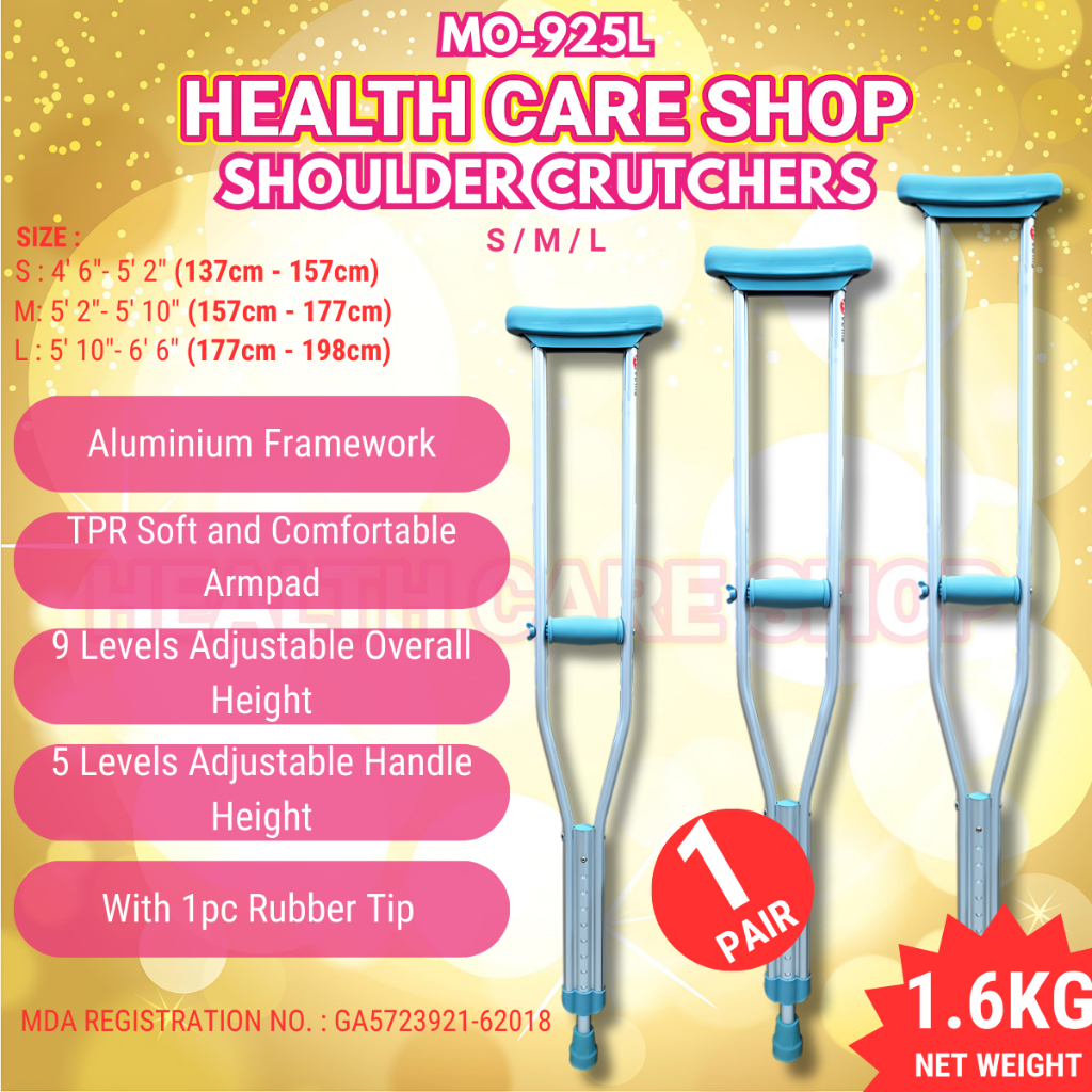 Adjustable Aluminium Shoulder Crutches (S/M/L) – Lightweight & Comfortable MO-925L ( Tongkat Ketiak )