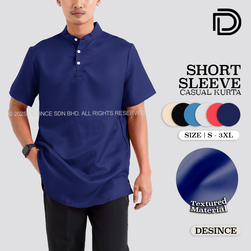 ?? DESINCE Men Kurta Short Sleeve Smart Casual Shirt Men Top Formal Muslim Wear Baju Berkolar Baju Raya MT 070