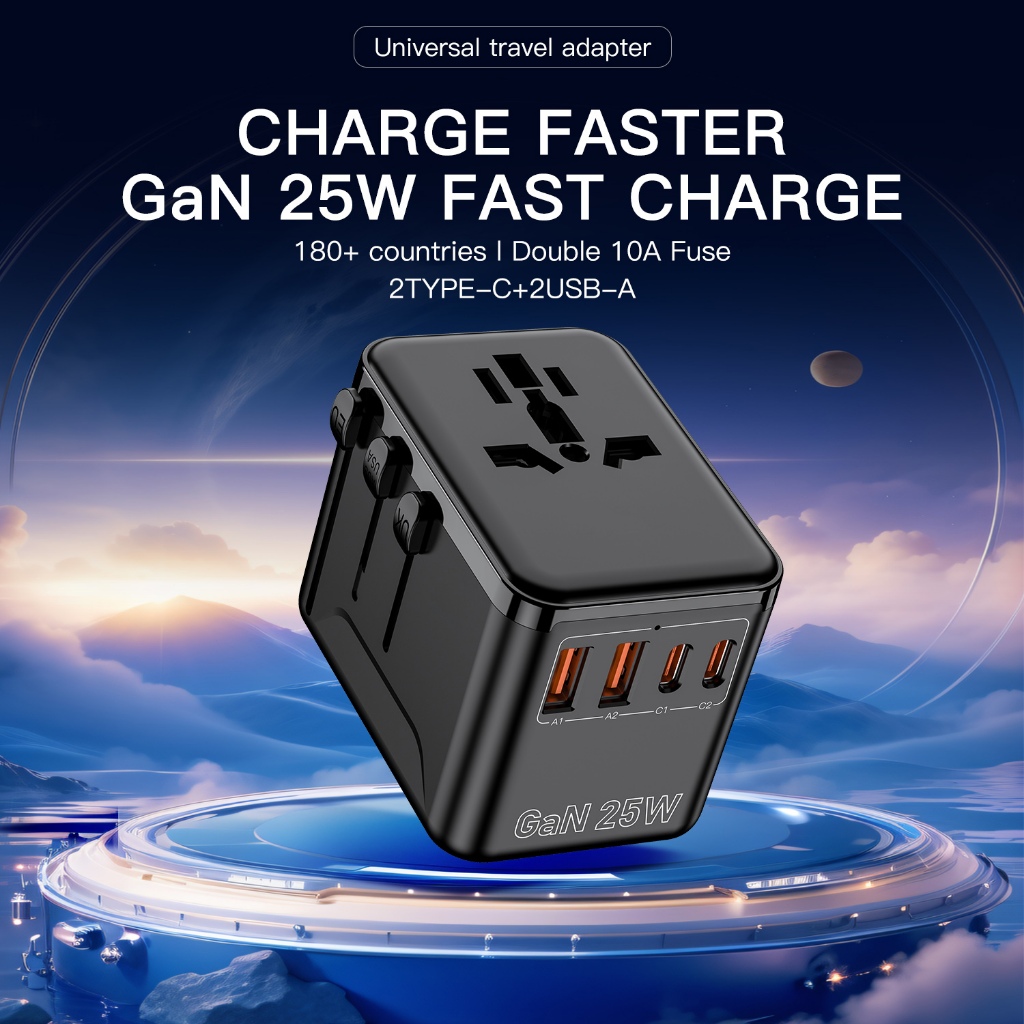 DOSEN Universal Adapter Travel International 25W USB C Adapter Fast Charger QC 3.0 Charger Type C Plug