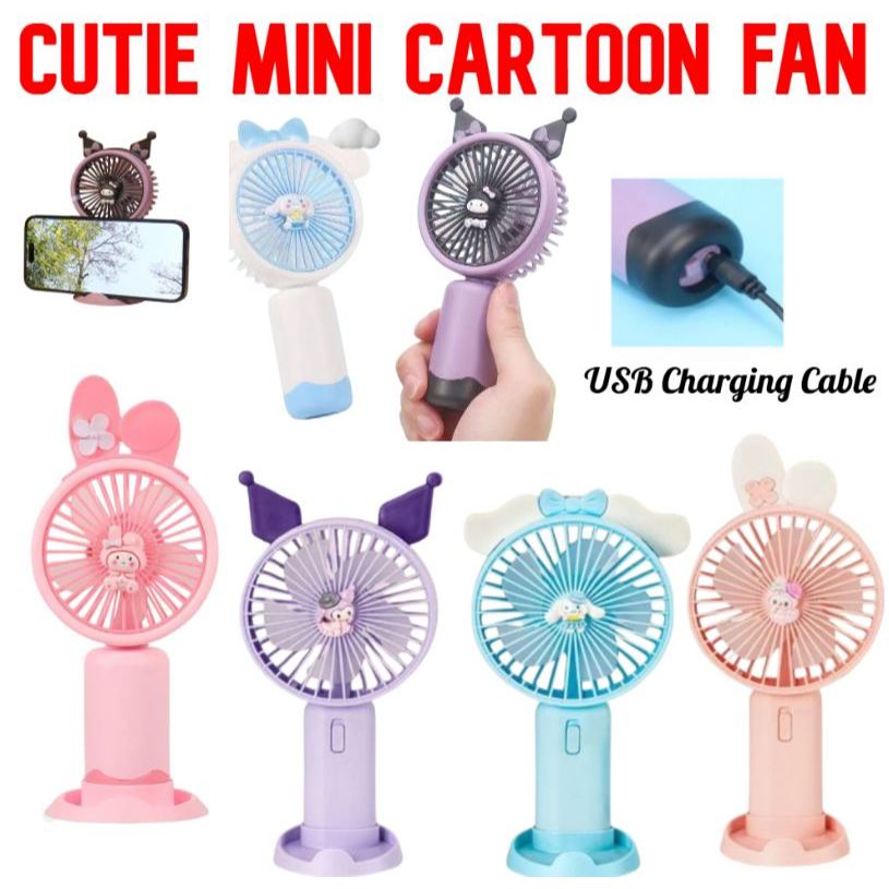 #ReadyStock Cute Hand Fan Kipas Tangan Portable Hand Table Mini Clip Fan Cartoon Fan Kuromi Handfan Kipas sekolah
