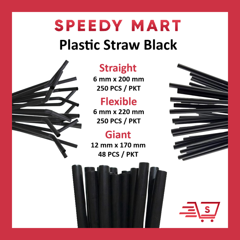 Jerami Plastik / Plastic Straw / Flexible & Giant & Straight Straw / BLACK Plastic Straw / Boba Milk Tea Straw