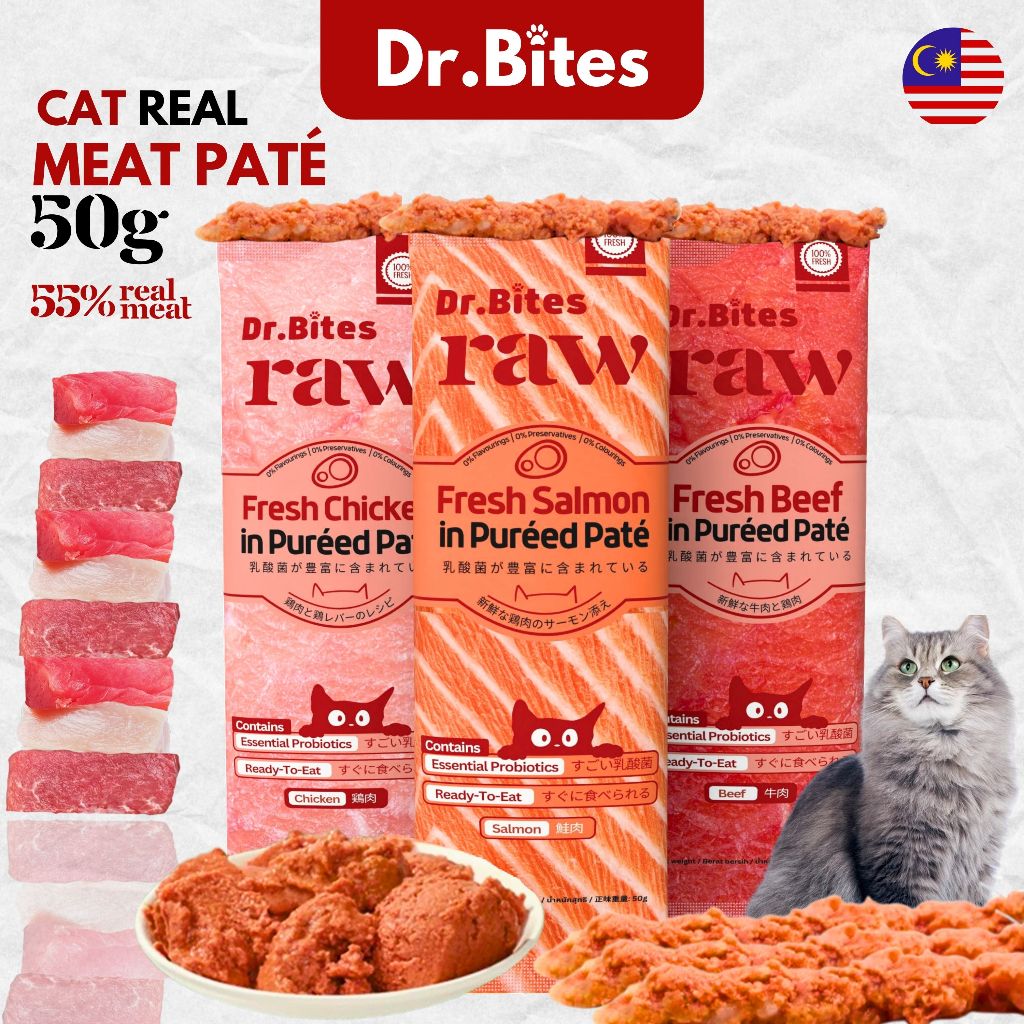 Dr. Bites Fresh Meat Puréed Paté Wet Pouch [50g] with Probiotics & Fish Oil Makanan Basah Kucing Wet Food Cat
