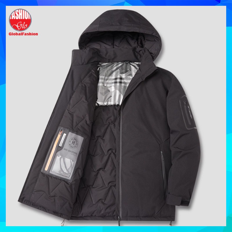 Plus Size Winter Jacket Men Baju Jaket Lelaki Loose Fit Hooded Windproof Parka Down Jacket 大码保暖羽絨外套男