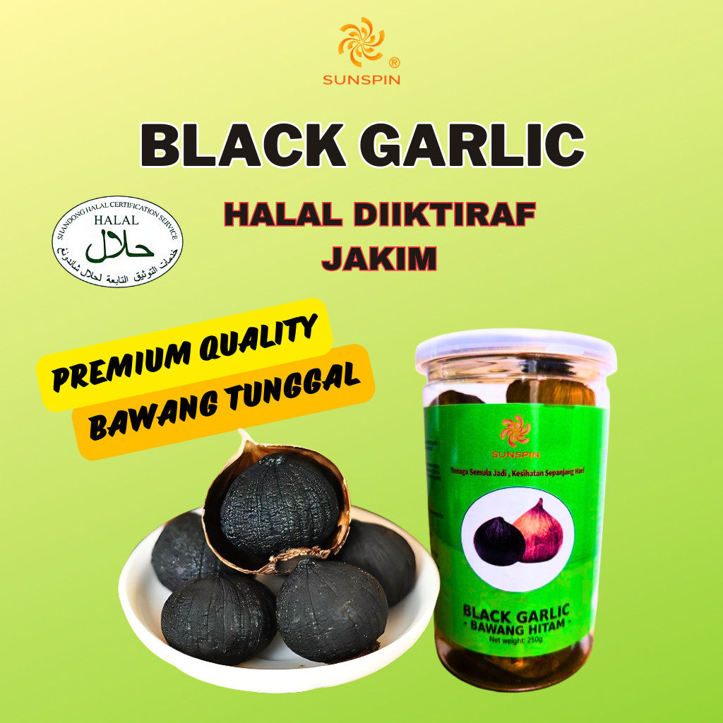 Halal Sunspin Black Garlic Bawang Hitam Bawang Tunggal Bawang Putih Tunggal Organic Herbal 250g