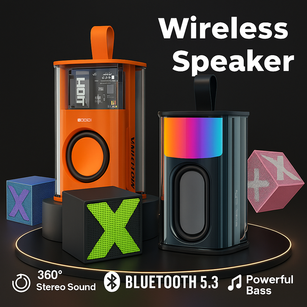 New Portable Bluetooth Speaker New Transparent Mech Audio Two-Machine Light 360° Stereo Surround Wireless Speaker