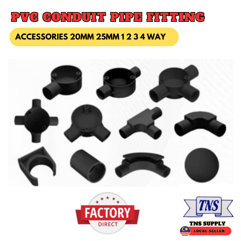 PVC Conduit Pipe Fitting (BLACK) Accessories 20mm 25mm 1 2 3 4 Way Box Tee Elbow Inspection Long Bend Spring Clip Socket