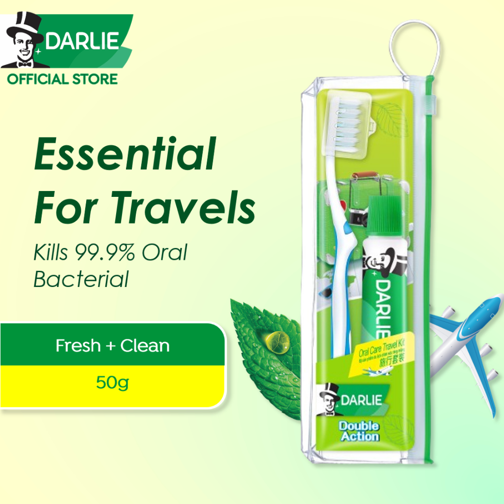 DARLIE Double Action Fresh + Clean Strong Mint Travel Kit (Toothpaste & Toothbrush) 50g