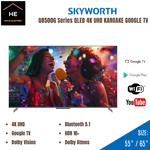 SKYWORTH 55" / 65" Global First AI Karaoke QLED+ TV Q8500G Matte Screen Pro | 120Hz Turbo Motion with MEMC | Eye Care