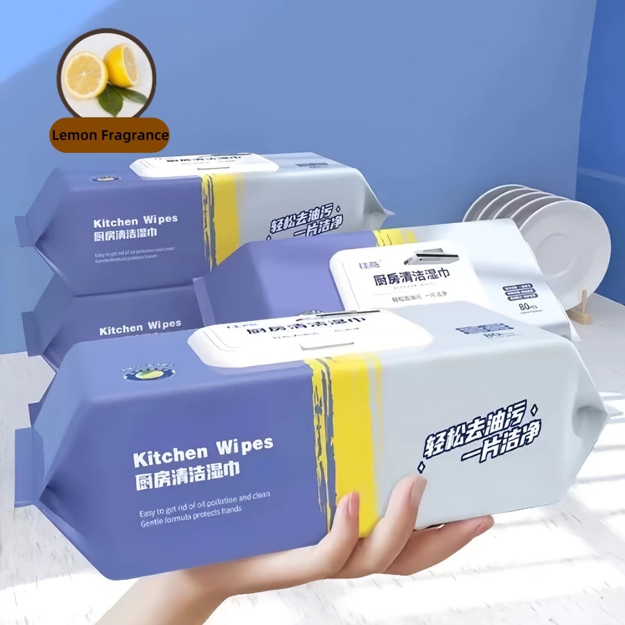 5 Packs 80pcs Thick Kitchen Cleaning Wipes Multifunctional Strong Decontamination Degreasing Wet Tissue