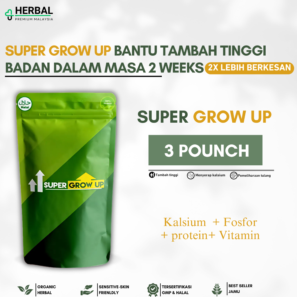 Ubat Tinggi Badan Super Grow Up Pakej Pouch Peninggi Badan Susu Tambah Tinggi Badan Height Growth Increase Original