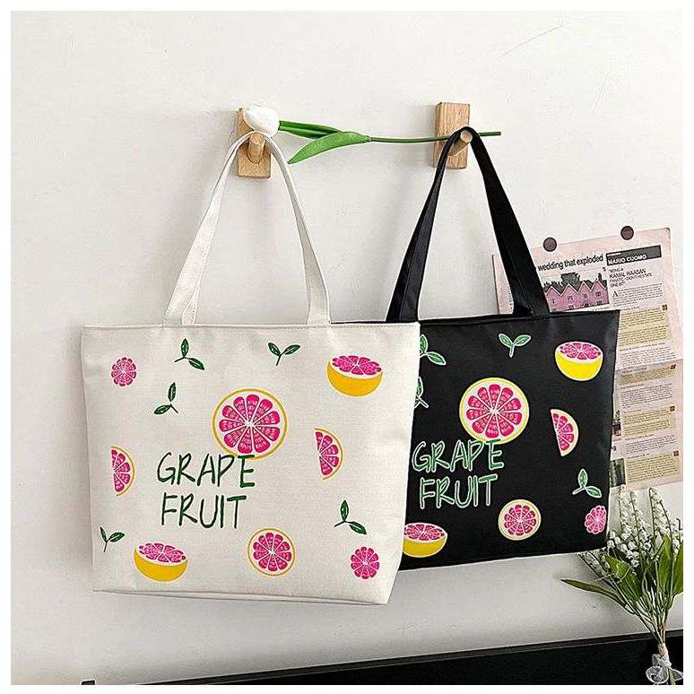 Canvas Tote Bag Zipper Zip Shoulder Women School Trends Handbag Korean Ins Tangan Beg Tuition Bag