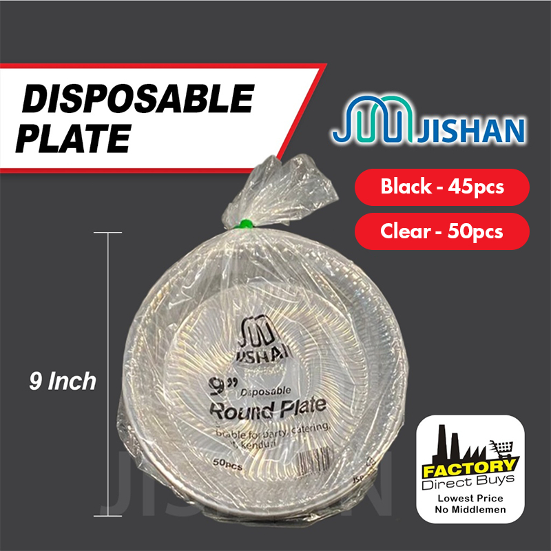 [45/50pcs] CHEAPEST JISHAN 9" Disposable Plastic Plate / Kenduri Catering Party Buffet / Pinggan Plastik 塑料盘 / 一次性盘