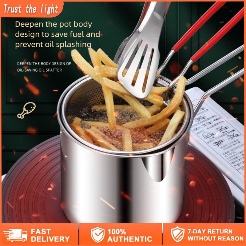 Stainless Steel Tempura Deep Fryer Oden Cooker Chicken French Fries Pot Pan Fry Goreng Deep Fryer with Basket 1200ml油炸锅