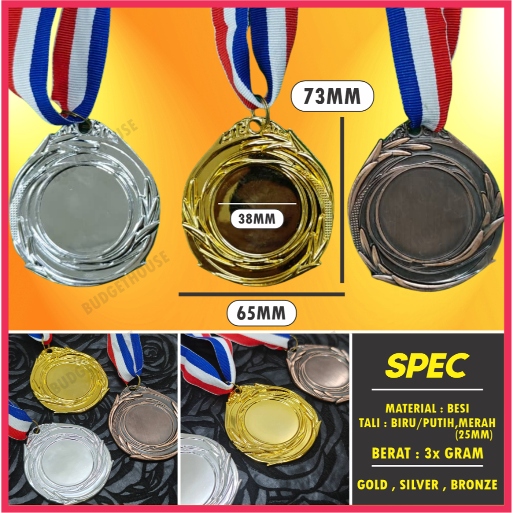 (KL/Perak) Free Design METAL Medal Both Side Sticker Medal Besi With Ribbon Alloy Gold,Silver,Bronze