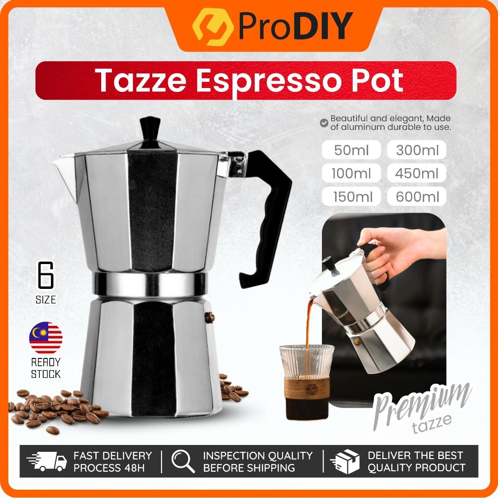 TAZZE COFFEE POT 50 - 600ML Premium Moka Pot Espresso Coffee Maker Latte Mocha Pot Aluminium Mocha Pot Italian Expresso