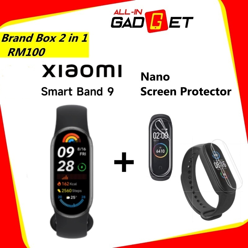 Xiaomi Smart Band 9 ( Free Sport Wireless Earphone OR Screen Protector ) Brand Box 2 in 1 Combo
