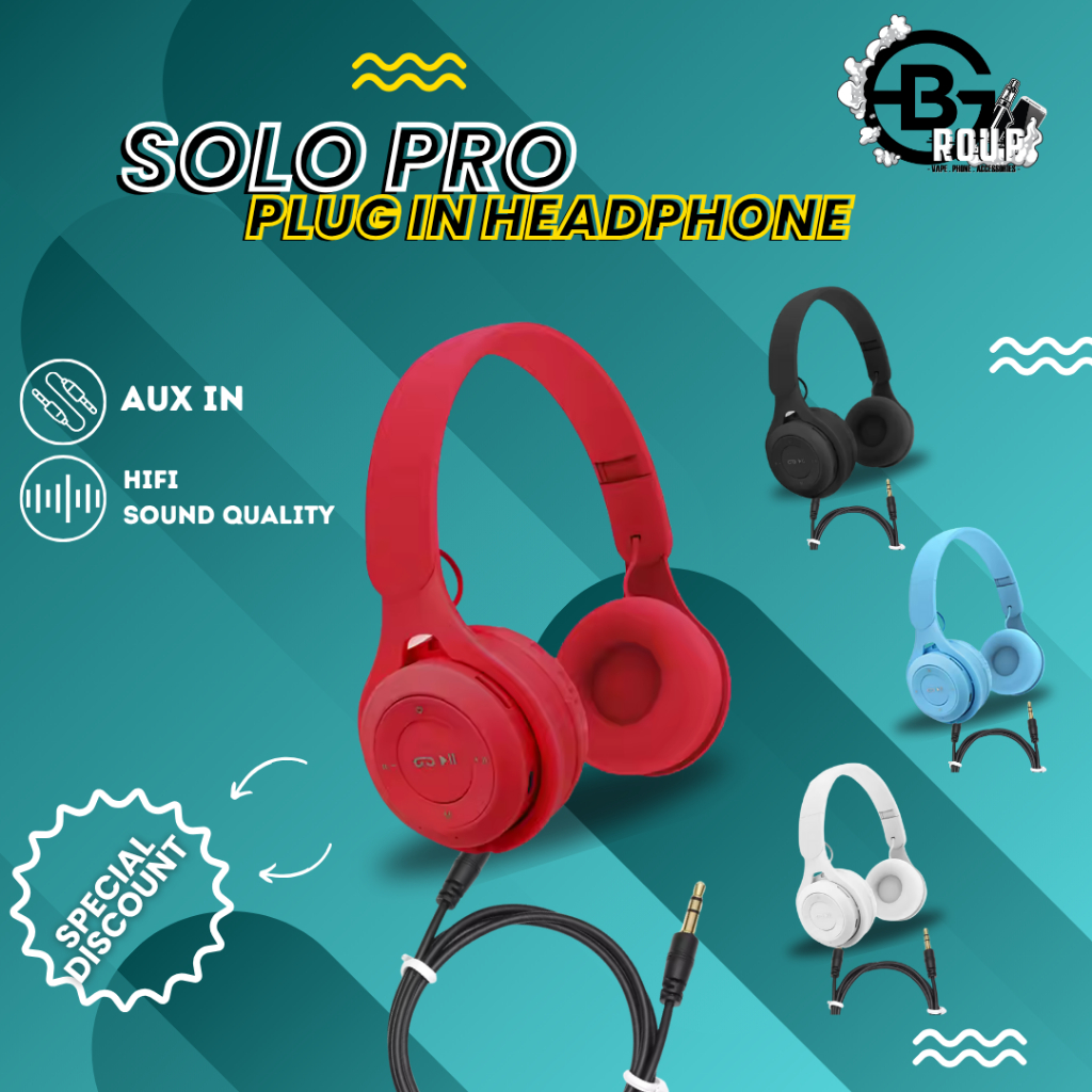 SOLO PRO Wired Headphones Extra Bass | Gaming Headset | 3.5mm AUX for Mobile/PC | Foldable