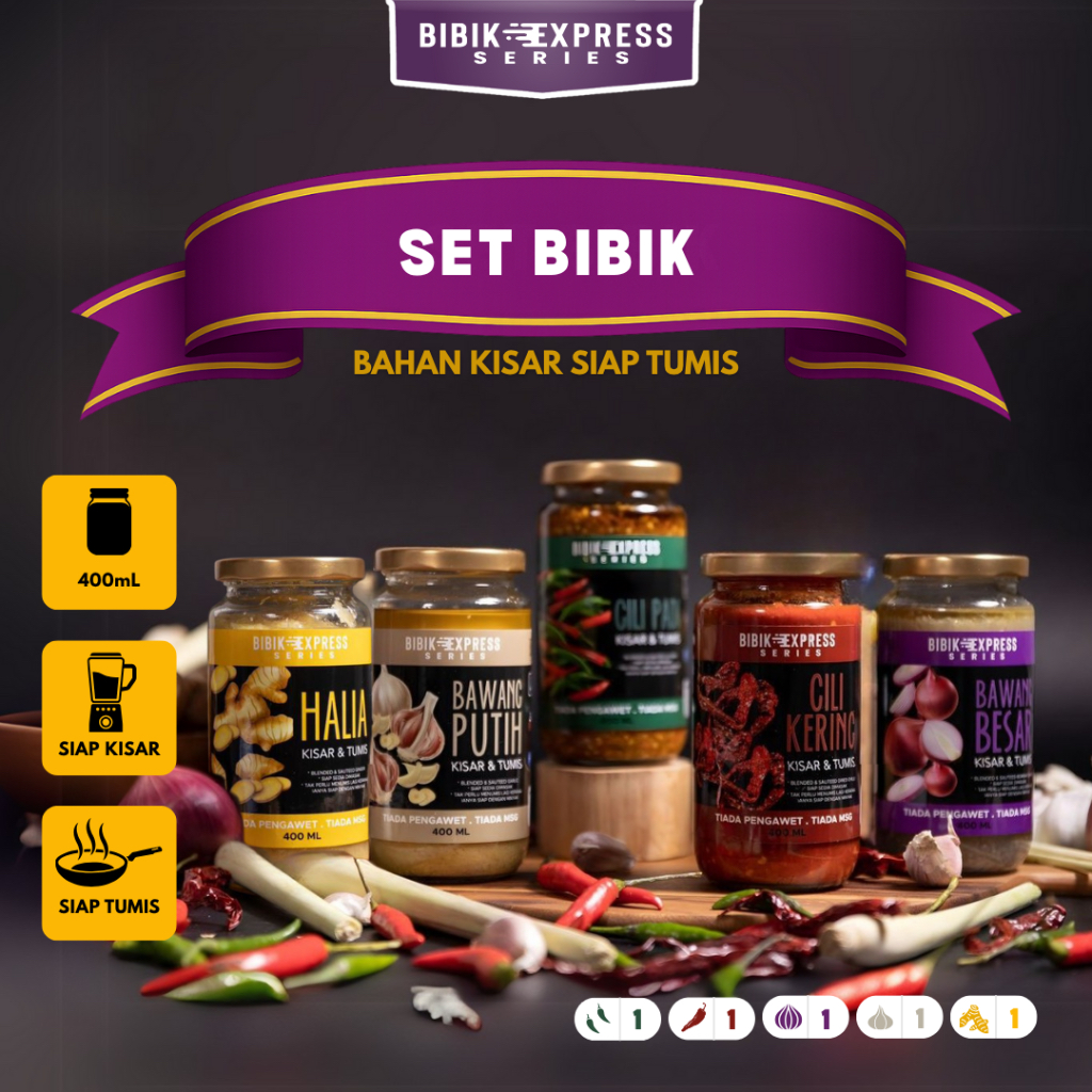 BIBIK EXPRESS SET BIBIK Bahan Kisar siap tumis Barang Merah Bawang Putih Cili Kering Cili Padi Halia