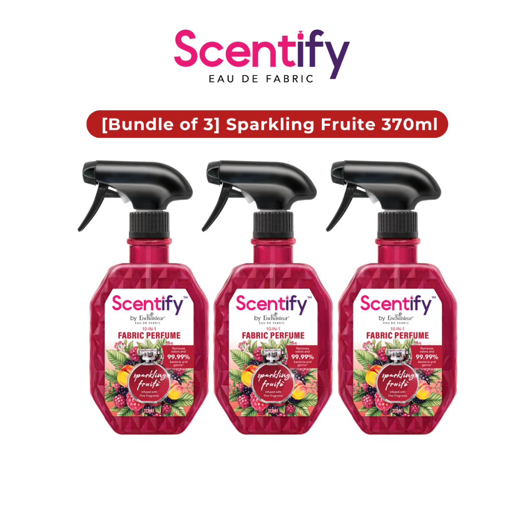 [Bundle of 3] Scentify Eau De Fabric Sparkling Fruite 370ml | 2X Long-Lasting Parfum | Removes 99.99% Bacteria