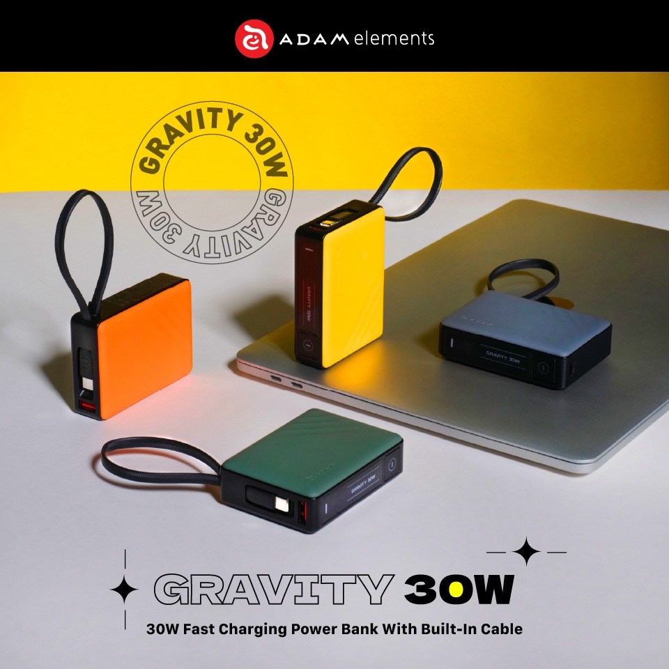 ADAM elements GRAVITY 30W Fast Charging Power Bank With Built-In Cable