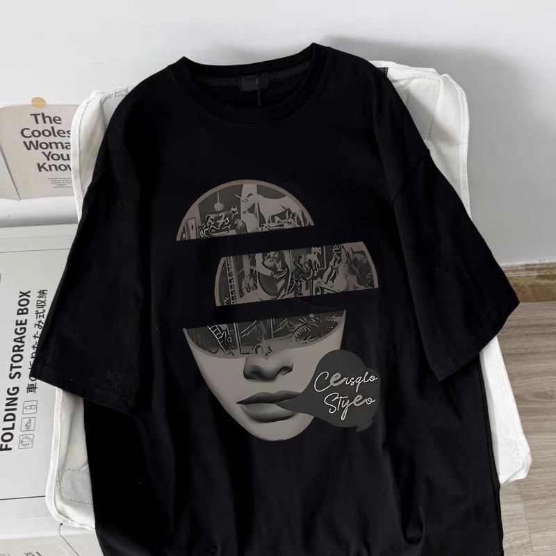 Korean women clothing | Oversized Crew Neck T-shirt 100% cotton | Fashion print  stylish casual tops y2k