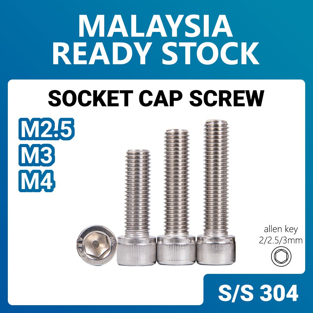 M2.5 M3 M4 Hex Socket Cap Head Screws 304 Stainless Steel SHINY SURFACE Allen Bolt DIN912 Skru