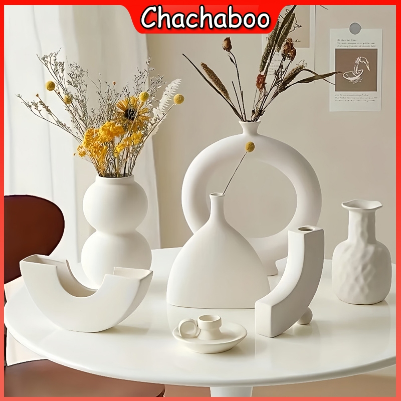 Nordic Plastic Vase Round Hollow Donut Pot Home Living Room Decoration Accessories Indoor Office Desktop Decoration