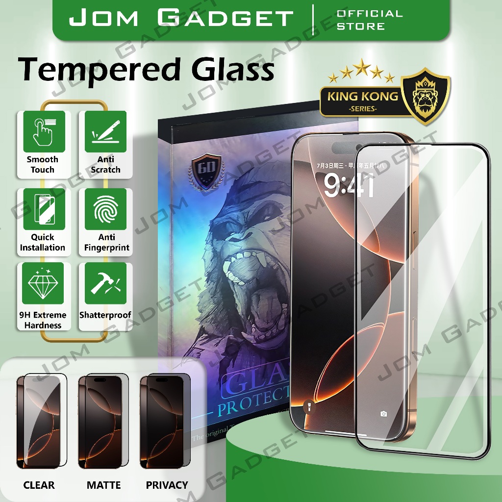 9D Transparent Screen Protector for IP 17 PRO MAX AIR 16 16E 15 PLUS 14 13 MINI 12 11 XS X XR King Kong Tempered Glass