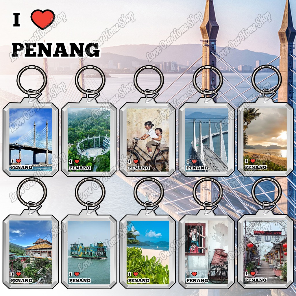 Acrylic Keychain Double Sided DIY, Transparent Keychain I Love Malaysia [ I Love Penang ] Penang Keychain