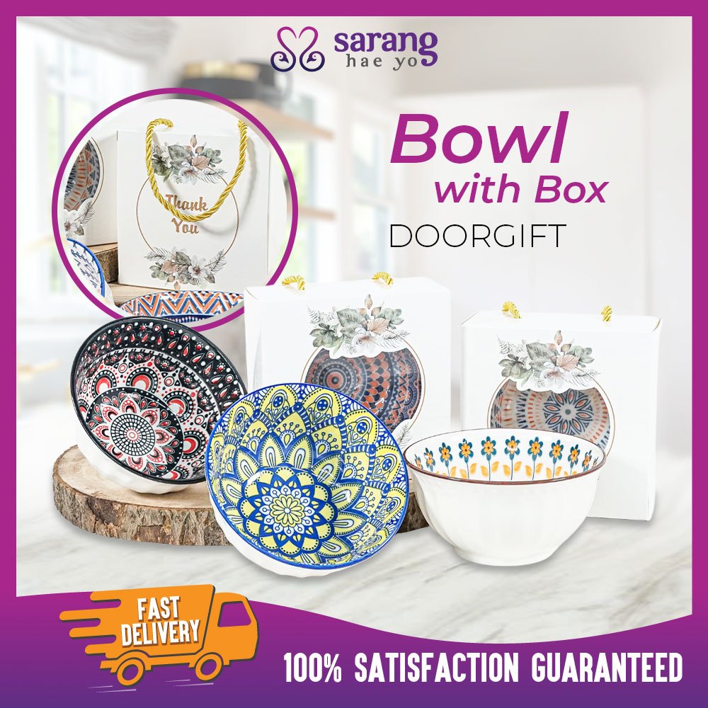 Bohemian Bowl Ceramic Glass Bowls With Box DoorGift Murah Mangkuk Kaca Goodies Kahwin Tunang Nikah