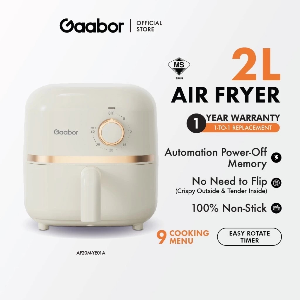 Gaabor Air Fryer With 9 Menu Functions & 3D Hot Air Circulation Mini 2L Air Fryer AF20M-YE01A