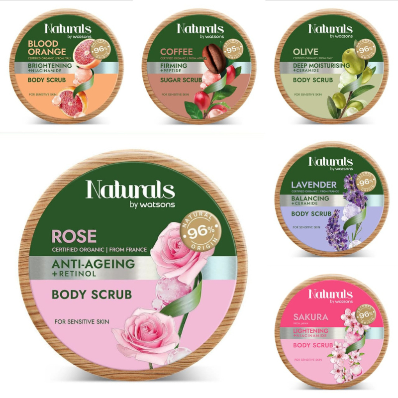 Naturals by Watsons Body Scrub 200g Prestige Rose / Sakura Lightening / Coffee Firming Sugar / Lavender / Olive / Orange