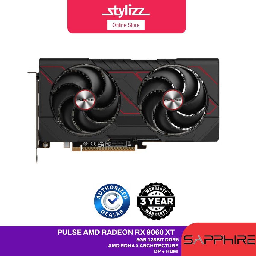 SAPPHIRE PULSE AMD RADEON RX9060XT GAMING OC 16GB/8GB 128BIT DDR6 - RDNA 4 ARCHITECTURE GRAPHIC CARD