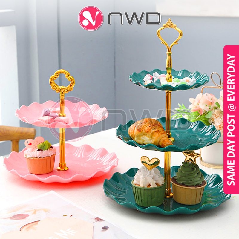 《 》3 Tier High Tea Stand Dessert Cupcake Cakes Party Tray Food Tower Plates 点心架 NWD